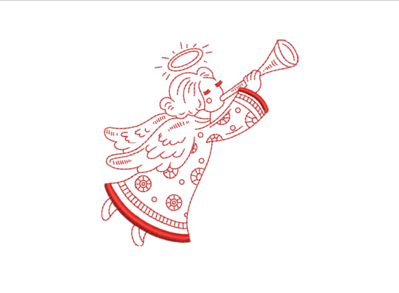 Angel Red Work: A Charming Christmas Embroidery Design